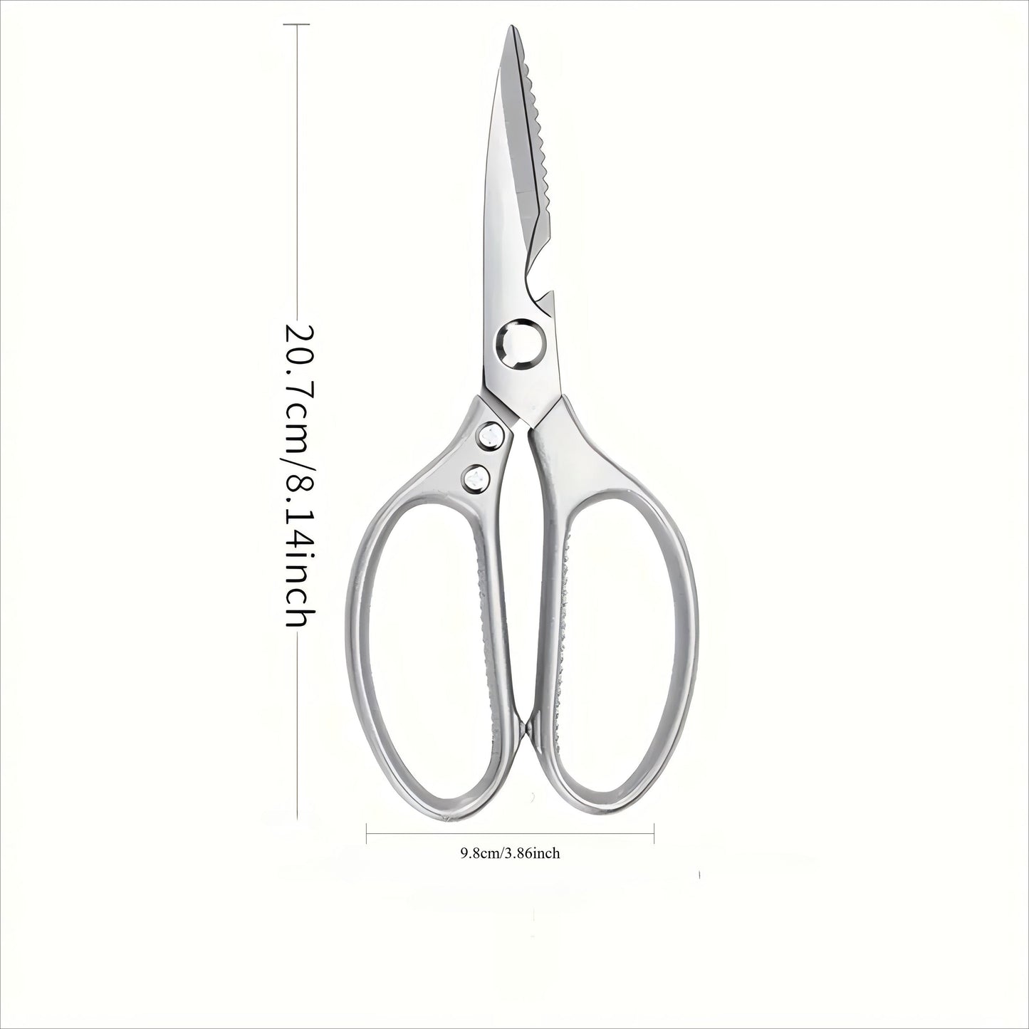 Durable and comfortable, these versatile stainless steel kitchen scissors with an ergonomic handle are perfect for cutting chicken bones, meat, fish, vegetables, and more. The super sharp blades make cooking and dining tasks a breeze.