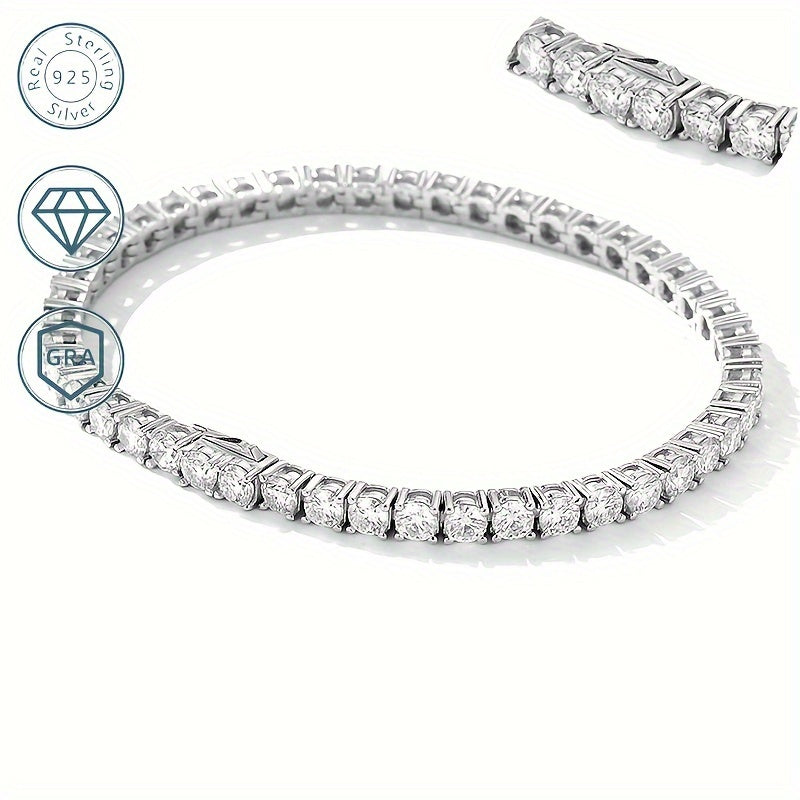 Luxurious 4mm Moissanite Tennis Bracelet with Invisible Clasp in S925 Sterling Silver - Glamorous Hip Hop Style Jewelry for Both Men and Women, Ideal for Couples Celebrating Anniversary, Birthday or Valentine's Day.