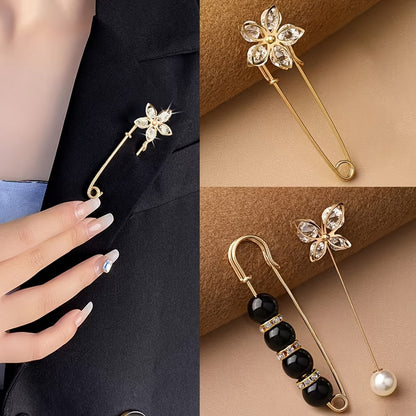 Chic 36-Piece Women's Fashion Brooch Set - Gold-Toned Floral & Imitation Pearl Pins with Organizer Case for Sweaters, Shawls, and Jeans Embellishments