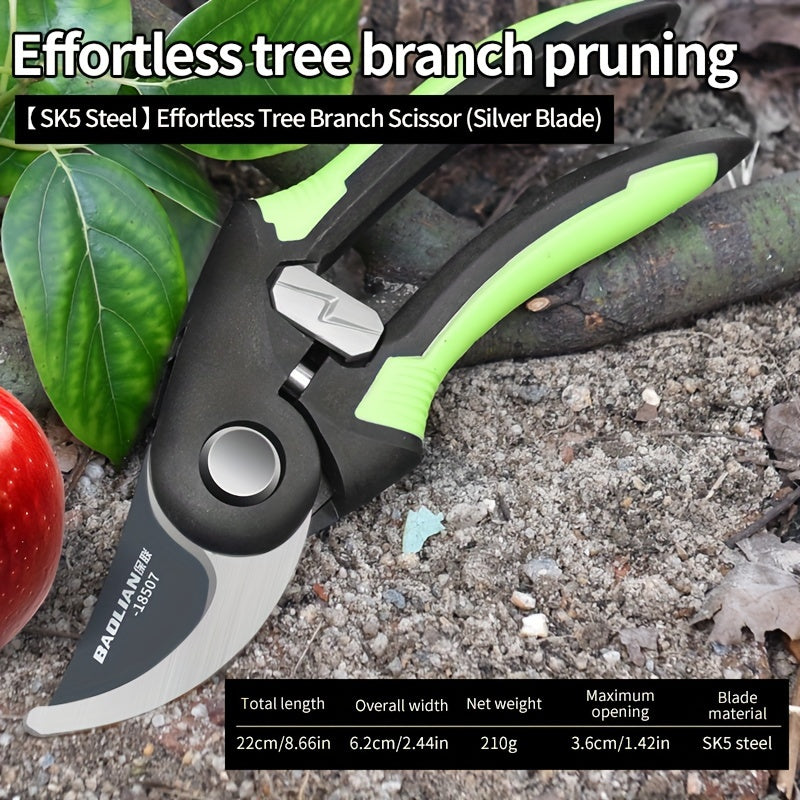 Professional pruning shears for gardening, ideal for trimming tree branches and floral arrangements.