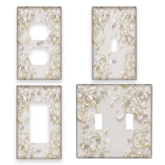 3D Floral Light Switch Cover in White with Country Cottage Style, No Electricity Required, Suitable for Bathrooms and Bedrooms.