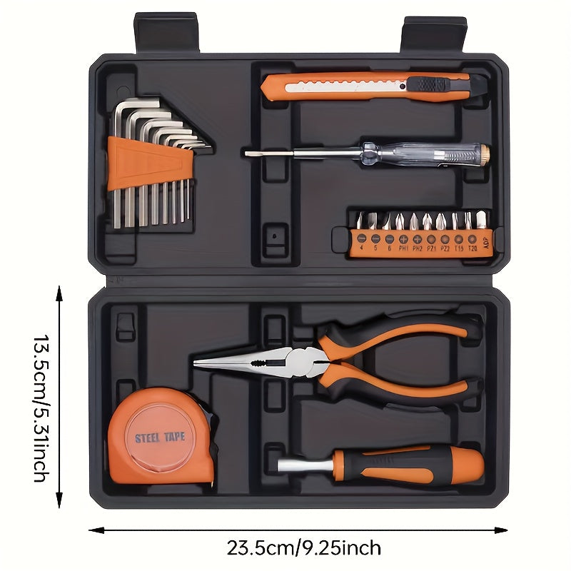 23pcs/138pcs Household Tool Set for DIY Home Repair, Hand-Powered with Screwdrivers, Wrenches, Storage Case; Metal & Plastic, No Battery Needed