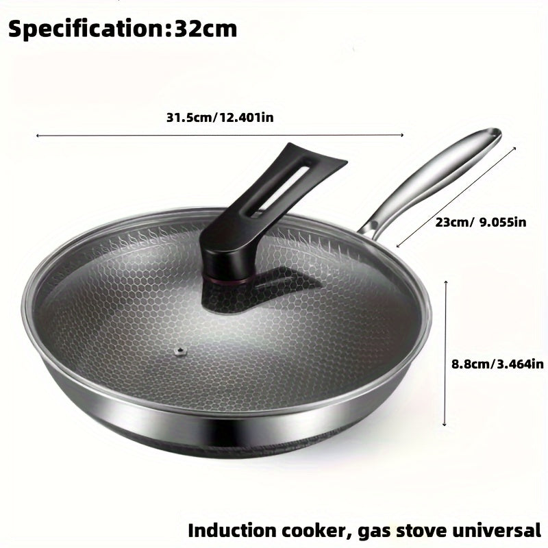 Home kitchens will benefit from this set of stainless steel honeycomb frying pans, which are non-stick and require no coating. Ideal for cooking eggs, steak, and pancakes with ease.