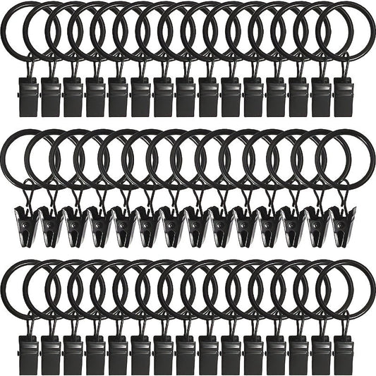 Set of 30, 40, or 50 Curtain Rings With Clips, Curtain Clamps with Hooks, Clip Rings Curtain Accessories for Bathroom, Living Room, or Home Decor, 2.54 cm dimensions.