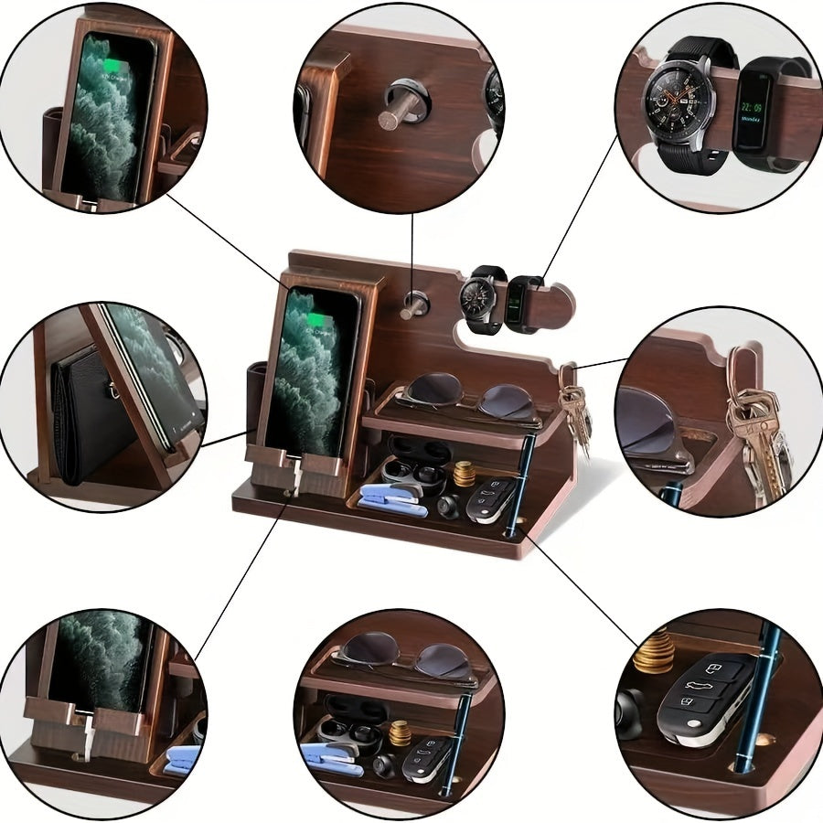 1 piece Wooden Desktop Organizer Stand for storing phone, keys, watch, glasses, coins - ideal gift for men.