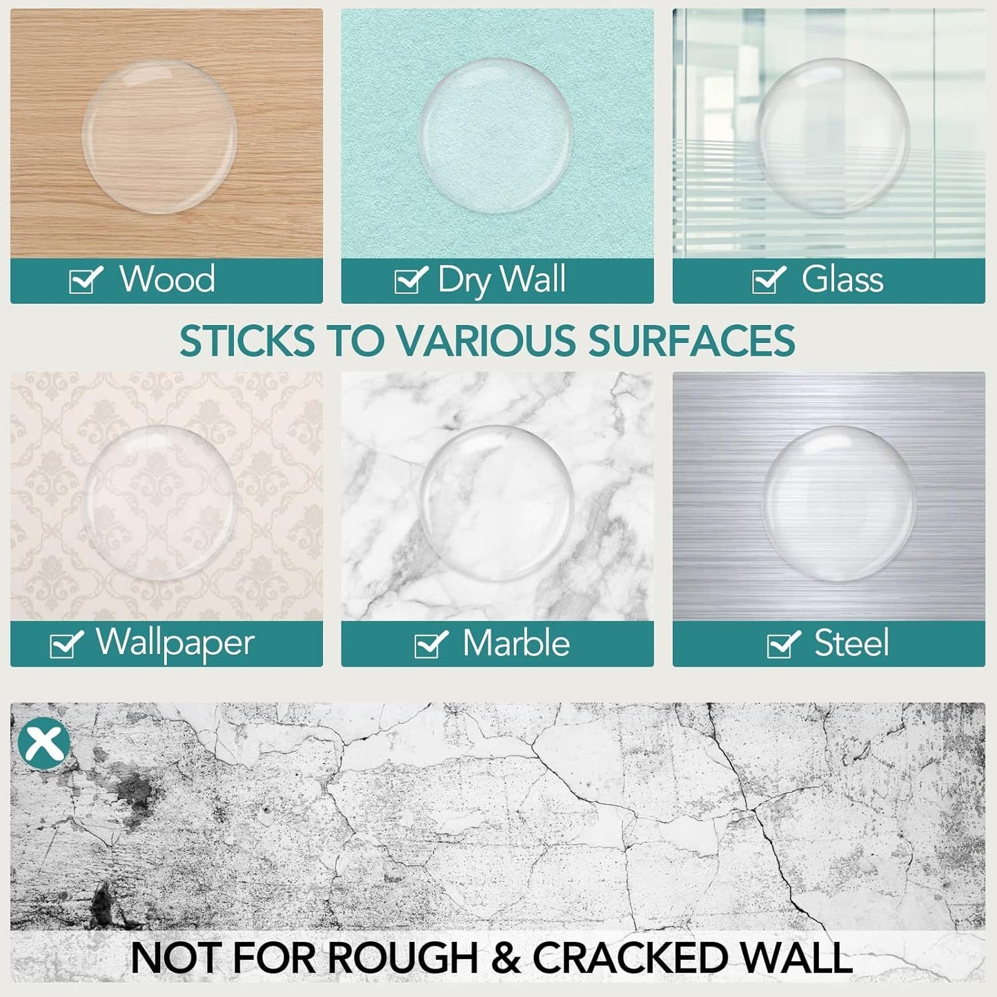 6 self-adhesive door stop wall protectors: clear, shock-absorbing, noise-reducing. Easy to install, reusable for home and office.