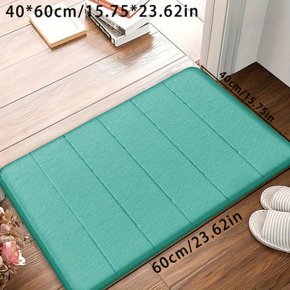 Set of memory foam bath mats, featuring ultra-soft and absorbent material with a non-slip backing. Ideal for use in the bathroom, shower, laundry room, or outdoor entrance. Made of durable polyester that is easy to clean in the washing machine. Can also