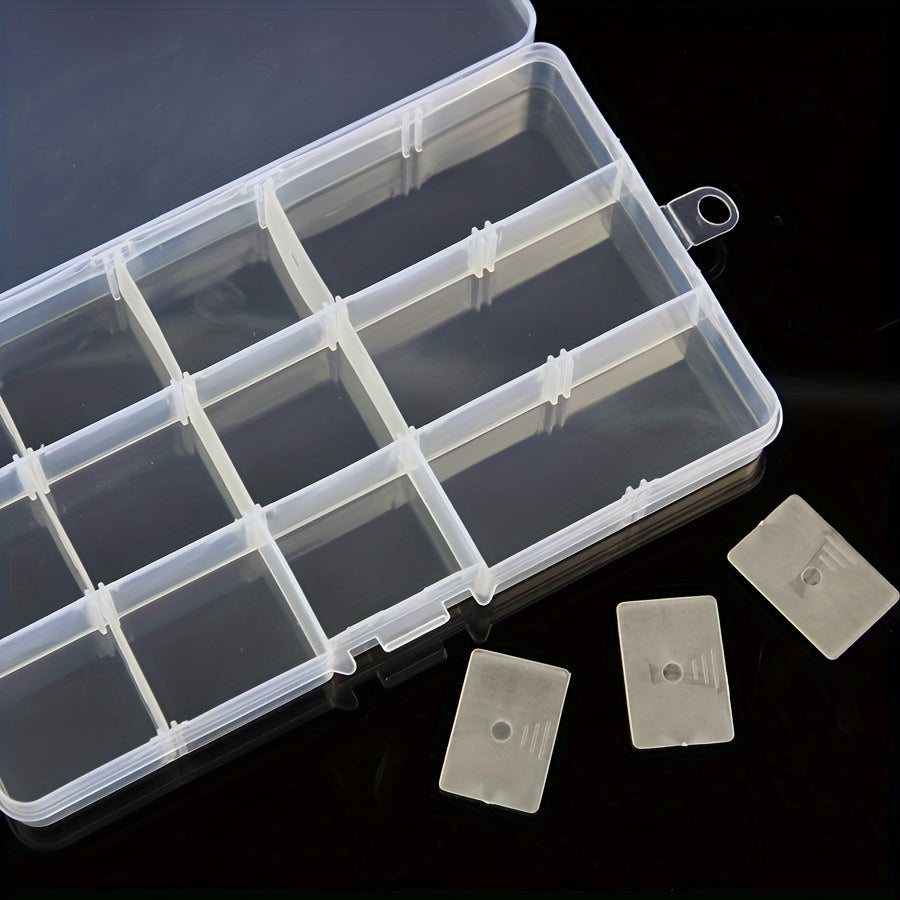 1pc Transparent Storage Box with 15 Grids, ideal for organizing earrings, rings, jewelry, accessories, screws, and small DIY craft parts. Perfect storage solution for home organization.