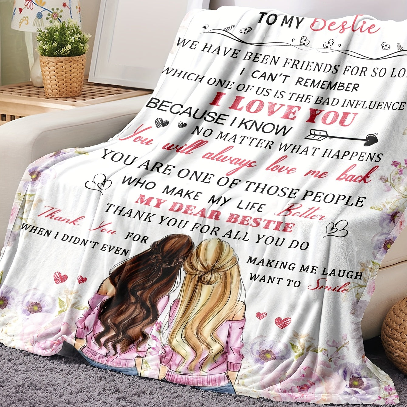 Flannel Blanket with Printed Envelope Design - Perfect Gift for My Bestie! Versatile, Warm, and Cozy Throw Blanket for All Seasons. Ideal for Couch, Bed, Sofa, Office, Camping, or Travel. Adds a Touch of Home Decor. Great Holiday Gift for Your Bestie!