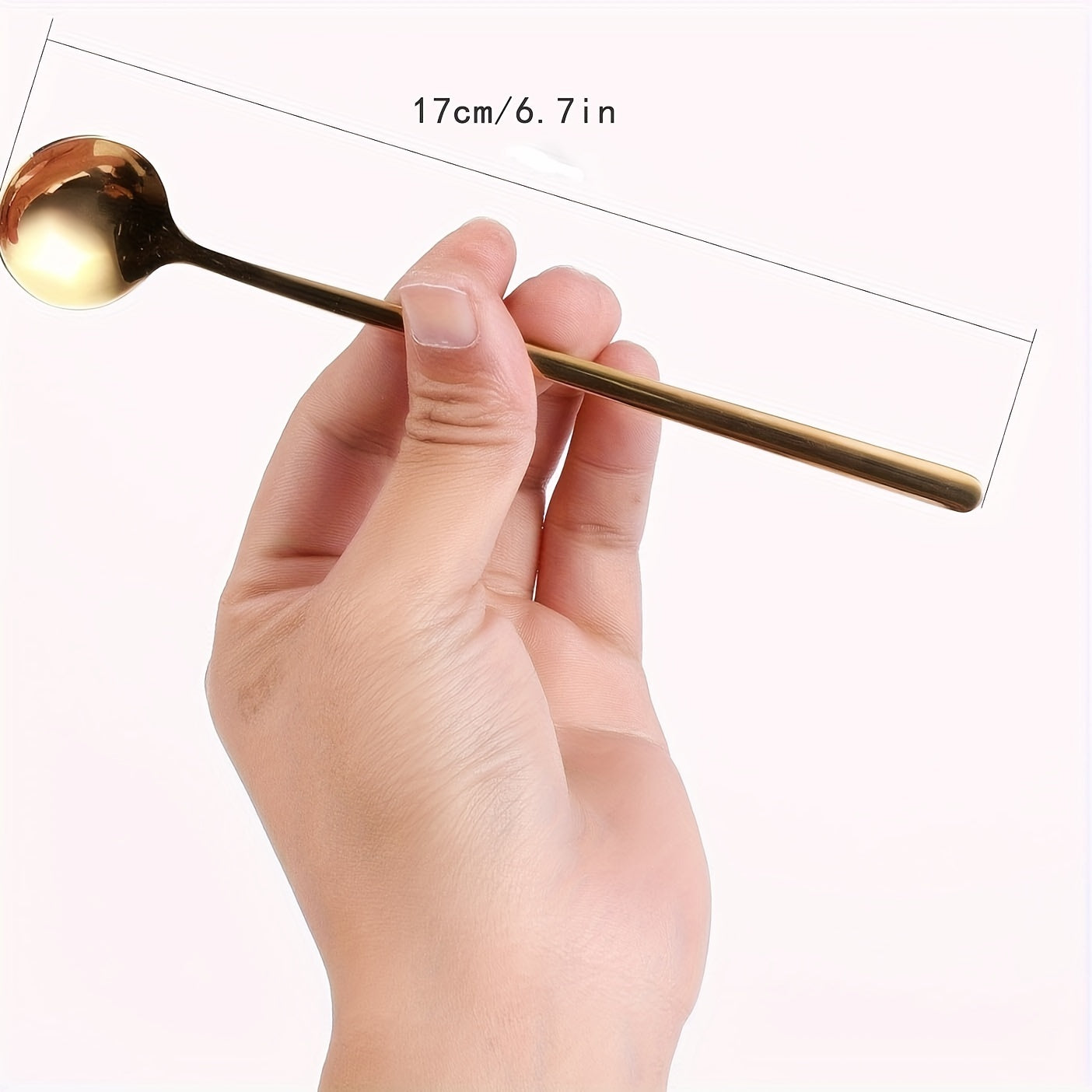 Creative titanium gold long-handled coffee spoon made of 1pc 304 stainless steel, suitable for stirring coffee, honey, and dessert in small mugs.