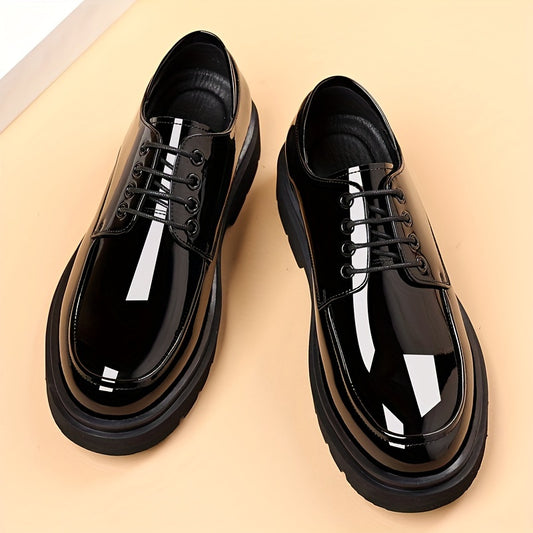 Sleek black dress shoes for men with non-slip rubber sole, breathable comfort, perfect for business and casual wear. Lace-up style.