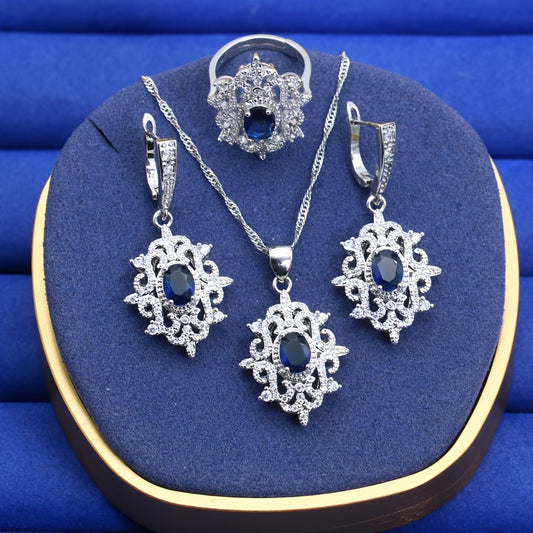 Stylish Women's Jewelry Set - Classic Necklace, Ring, Earrings & Bracelet with White Gold Plating - Ideal Present for Mom, Wife, Sister, or Best Friend for Birthdays & Anniversaries