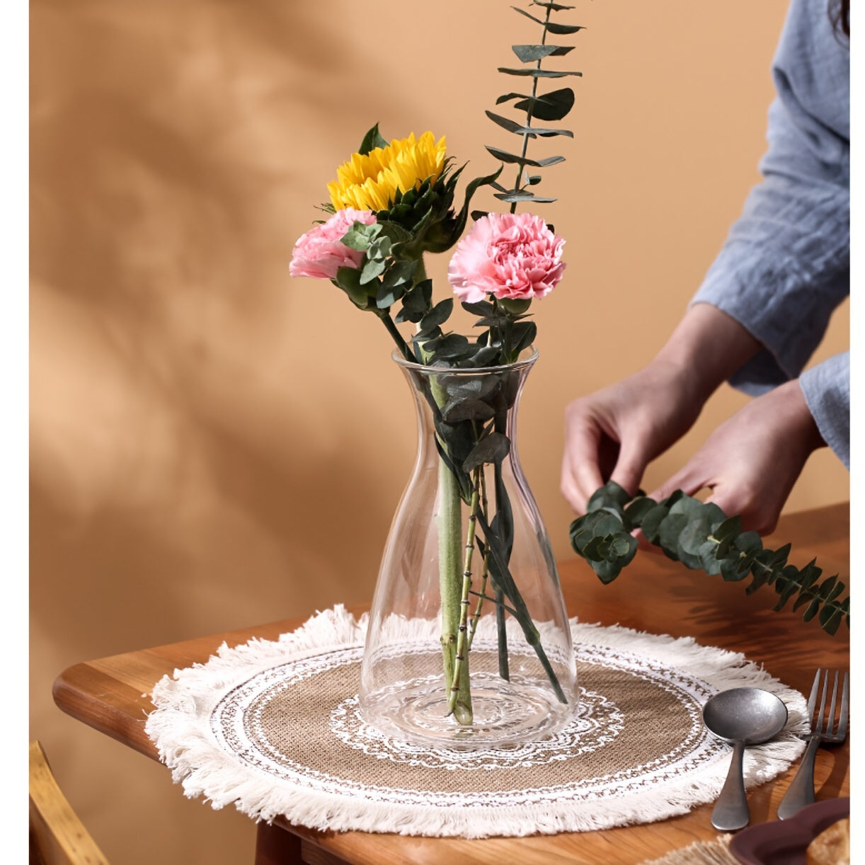 Natural Jute Woven Placemats in Bohemian Style for Home Gatherings, Parties, and Decor.