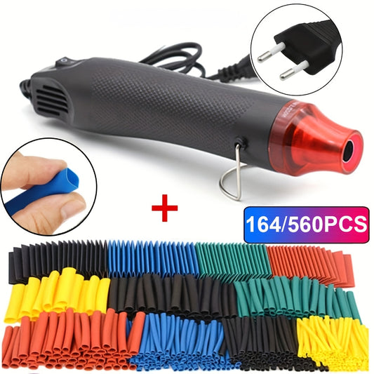 Mini heat gun kit includes 300W UMLIFE heat gun, 164/560 heat shrink tubes, European standard plug, suitable for epoxy resin, vinyl crafts, and candle making.