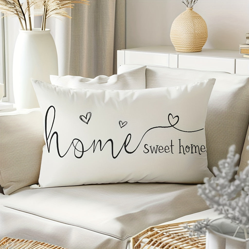 Cozy farmhouse throw pillow cover with "Home Sweet Home" design. Rustic cabin style made of 100% polyester, zippered for easy washing. Available in two sizes, perfect for couch or sofa decor. Insert not included.