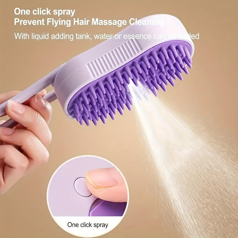 3-in-1 USB rechargeable steam pet brush for grooming with silicone bristles, suitable for long and short hair.