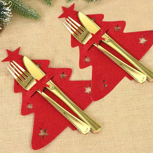 12pc Felt Mini Christmas Trees for Fork or Spoon Bag, Dining Table Decoration