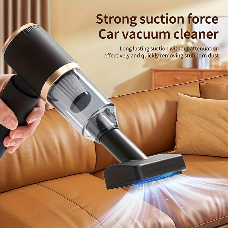 Multi-functional handheld vacuum cleaner with various accessories for use in cars and homes. Ideal for cleaning various surfaces.