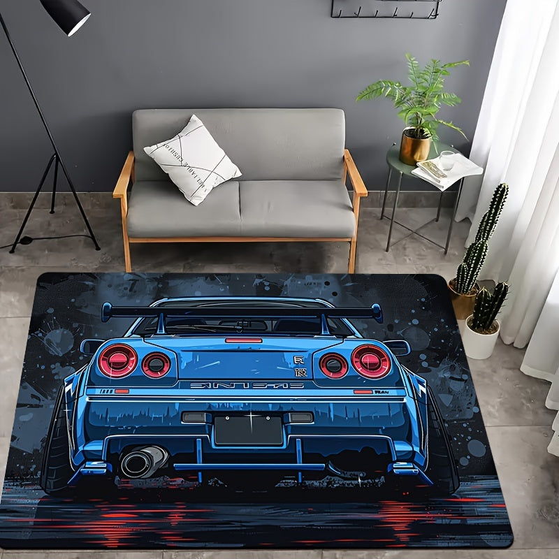 Stylish Sports Car Design Doormat, Made with 8mm Thick Soft Polyester Material, Easy to Clean in the Washing Machine, Rectangular Indoor Rug Perfect for Living Room, Bedroom, Kitchen, Entryway - Features Non-Slip Backing for Safety and a Decorative Touch