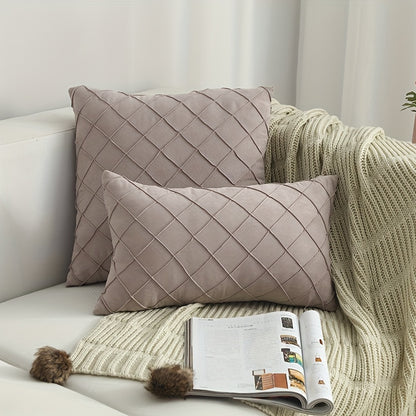 Luxury Nordic Quilted Throw Pillow Cover with Elegant French Style in Soft Suede Fabric. Features Invisible Zipper and is Machine Washable. Ideal for Modern Living Room Decor. Available in Square and Rectangle Sizes.