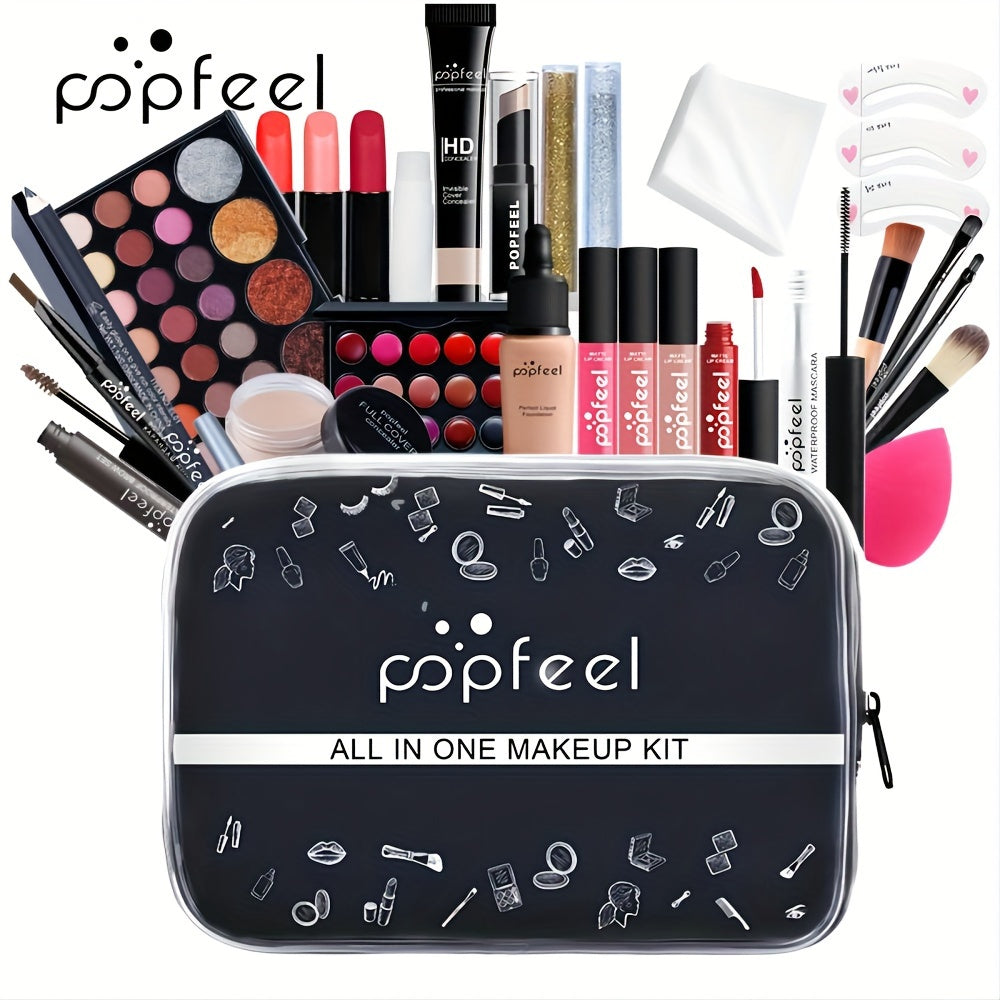 POPFEEL Travel Makeup Kit with Black Case, Multi-Product Beauty Collection for On-the-Go Touch-ups