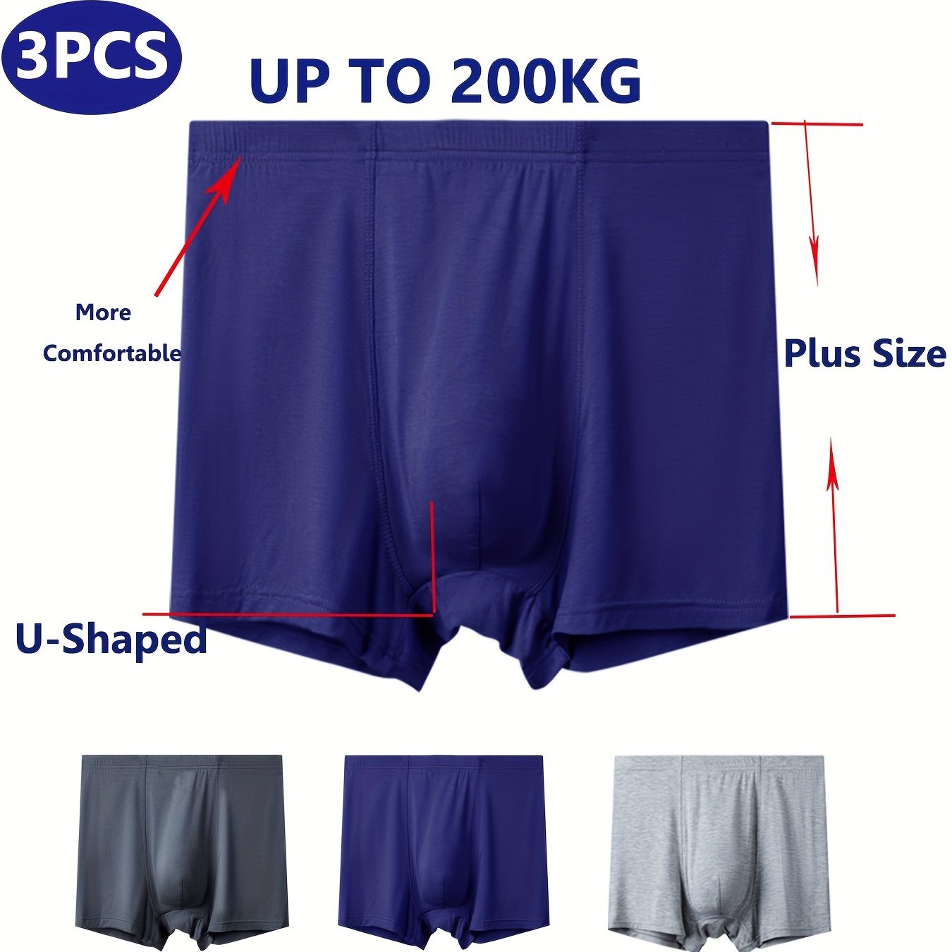 3 men's plus size boxer briefs, soft and breathable, big and tall.