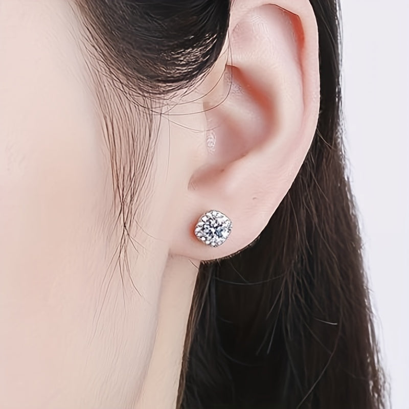 Luxurious and Delicate Bohemian Style Sterling 925 Silver Stud Earrings with Sparkling Square Moissanite Design - Perfect Female Gift