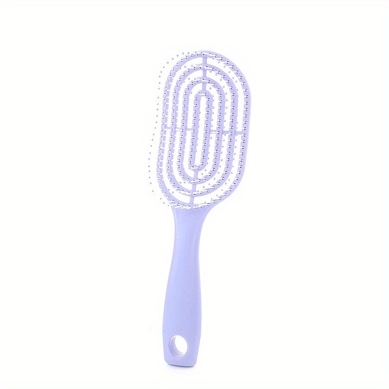 Hairdressing Brush with Hollow Out Design for All Hair Types - Pink Plastic Brush for Wet and Dry Detangling, Non-Electric