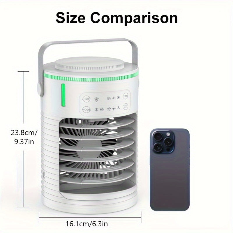 Compact Cooling Device with Polished Finish - Portable Misting Air Cooler Fan for Personal Space - Evaporative Humidifier with Touch Control Button - 3 Speed USB Powered Table Fan for Bedroom, Office, Travel - Indoor & Outdoor Use