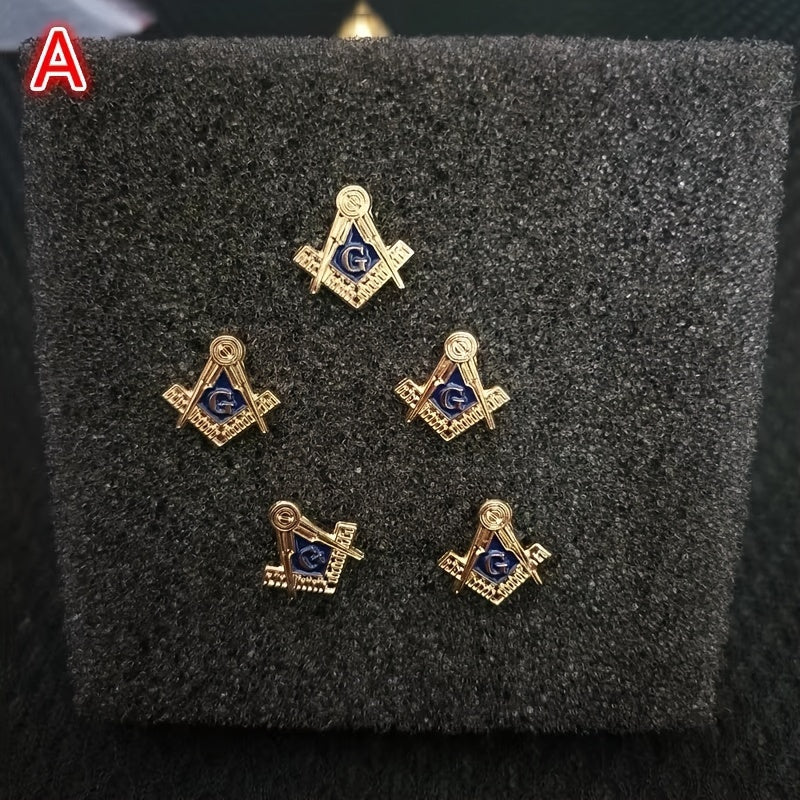 Vintage Style Masonic Brooch Set - Includes 5 Classic Pins with Rhinestone Details, Perfect for Men's Suits and Jackets, Made from High-Quality Alloy