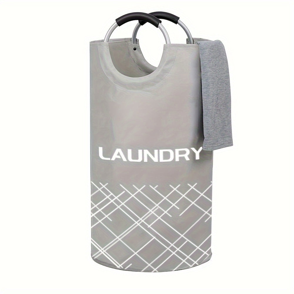 Large Capacity Laundry Basket with Waterproof Fabric and Foam-Protected Aluminum Handles, perfect for Dorm, Family, and Travel. Collapsible, Folding, and Tall Clothes Organizer in Casual Style Round Shape. Laundry Basket is 1 pc and has a capacity of