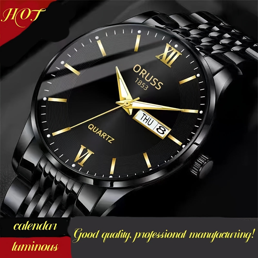 High-quality waterproof men's watch with glow-in-the-dark features and a calendar, perfect for the modern man looking to stay on trend in 2022. This steel watch is a stylish and practical gift option.