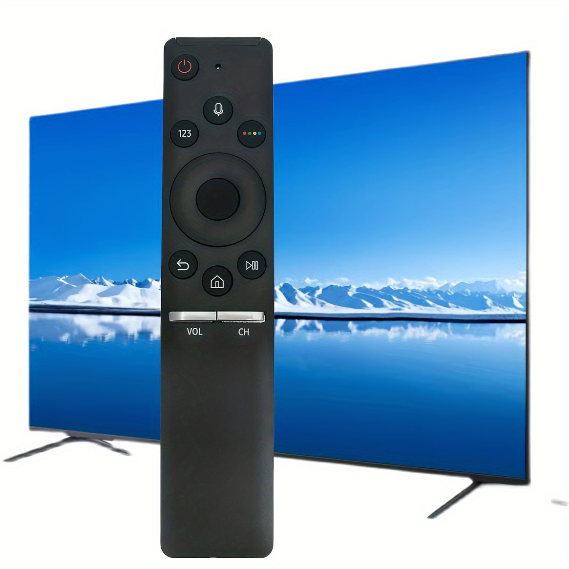 Ergonomic voice-activated remote for Samsung Smart 4K TVs, works with various models, battery-operated.