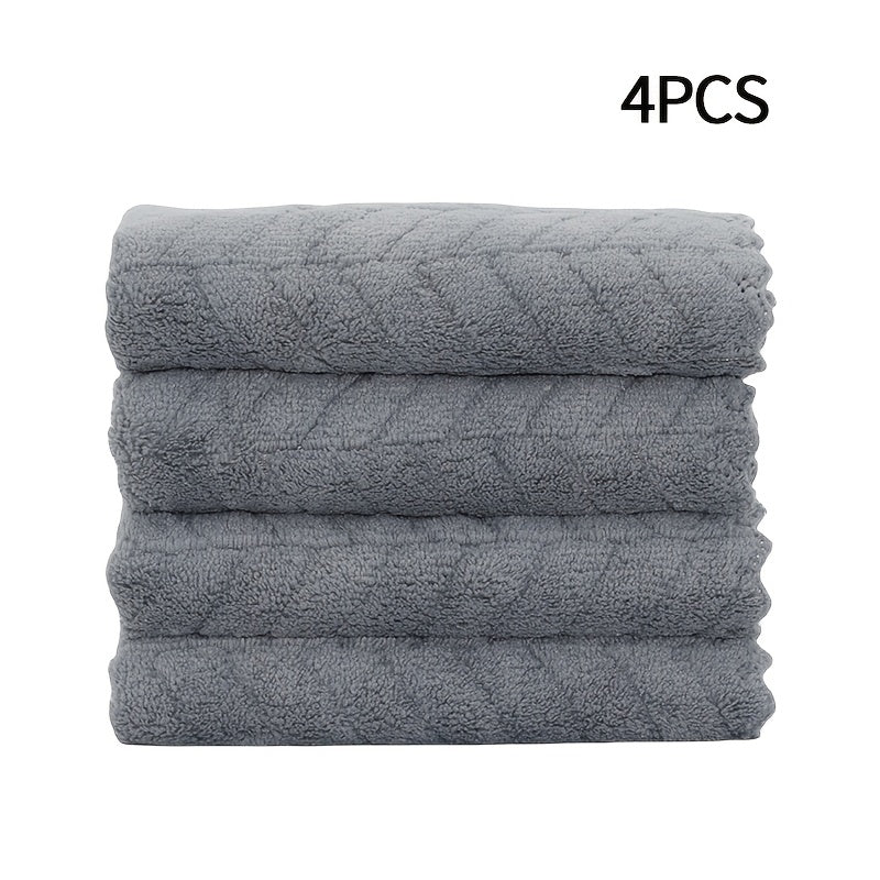 Set of 4 square towels measuring 27.94*27.94cm. Soft, absorbent, versatile for bathroom and household use.