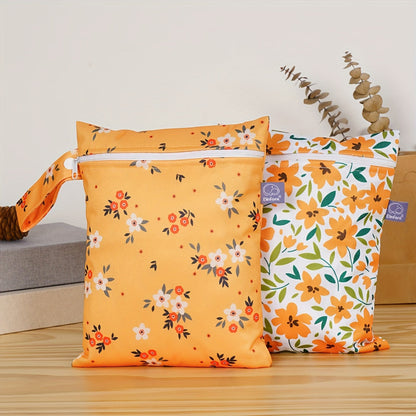 Elinfant 2-piece Waterproof Diaper Bags with Zipper - Featuring Wet/Dry Separation, Multipurpose Travel & Gym Bag with Adorable Flower Print