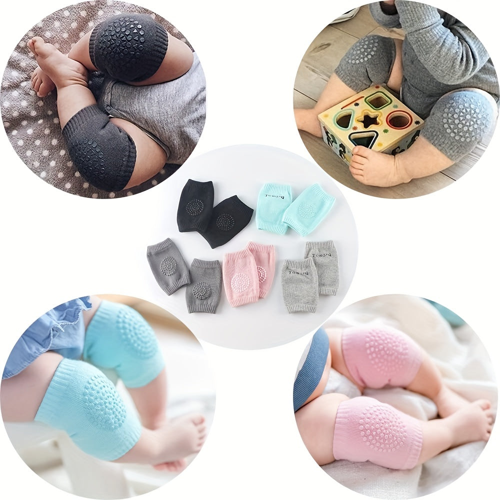 Protect your baby's knees and elbows with 5 pairs of non-slip baby knee pads designed for crawling and walking. These unisex solid color leg and elbow protectors are suitable for infants up to 36 months.