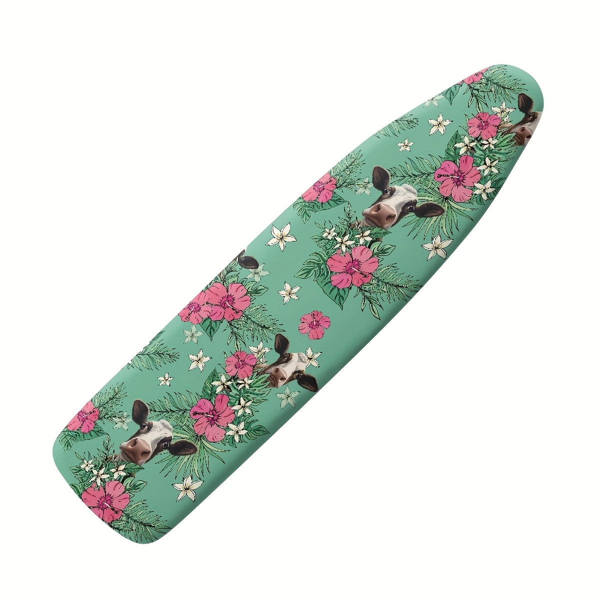 Give your ironing board a stylish and functional upgrade with this cow print cover and pad. Measuring 38.1x137.16 cm and featuring thick padding and an elastic edge, this cover is not only stain-resistant but also offers added protection. It makes the