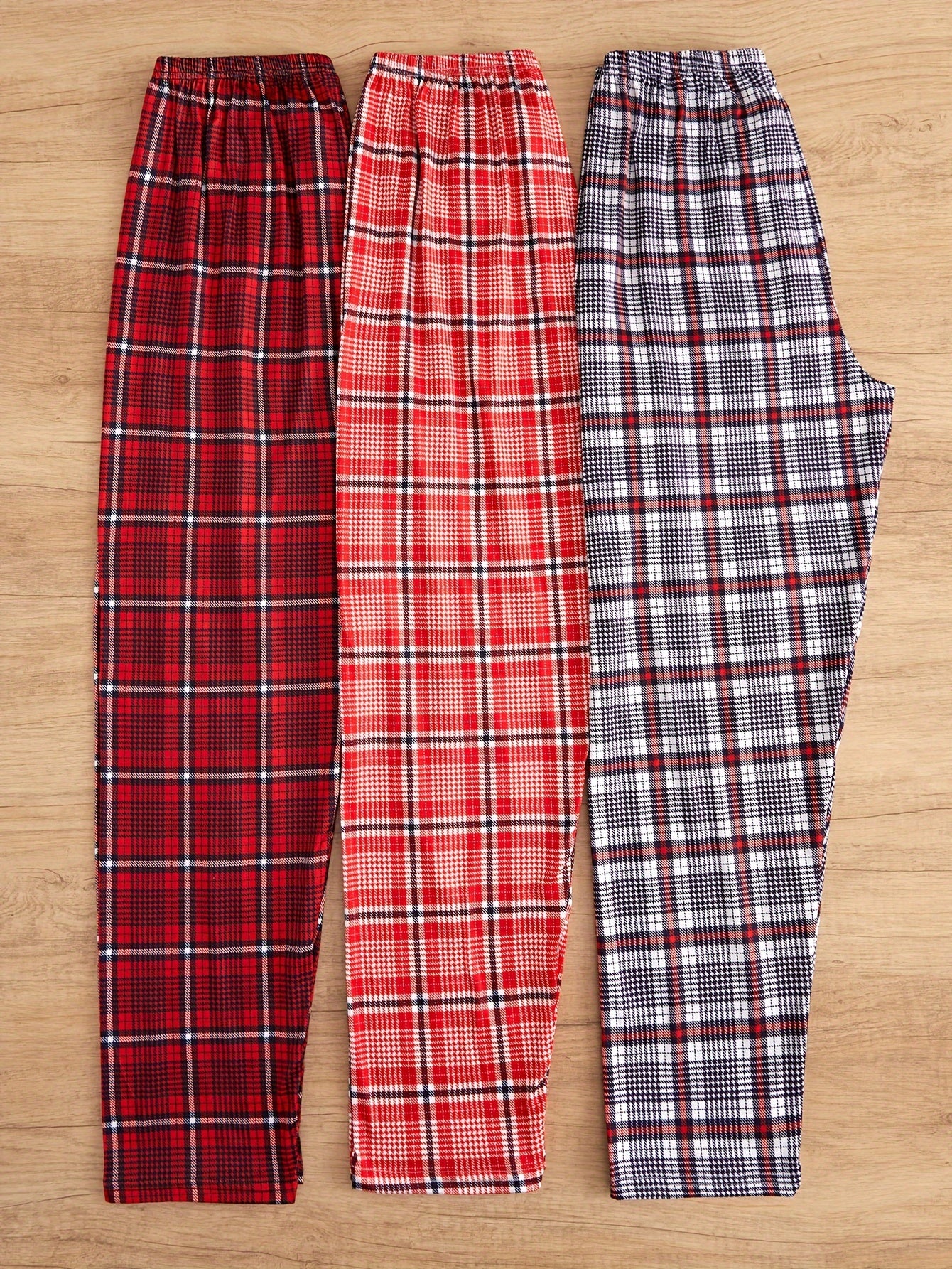 3-piece set of plaid sleep bottoms, cozy and casual home sleep pants for women's loungewear.