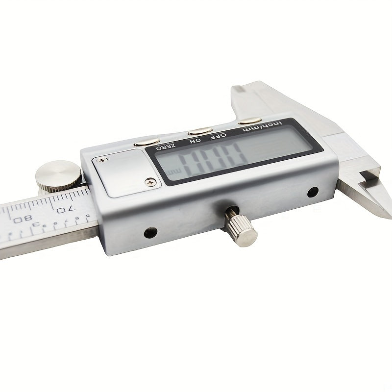 A 150mm stainless steel digital caliper with LCD display, also known as a 6-inch electronic vernier caliper, is a golden measuring tool with a digital caliper and thousandth scale ruler