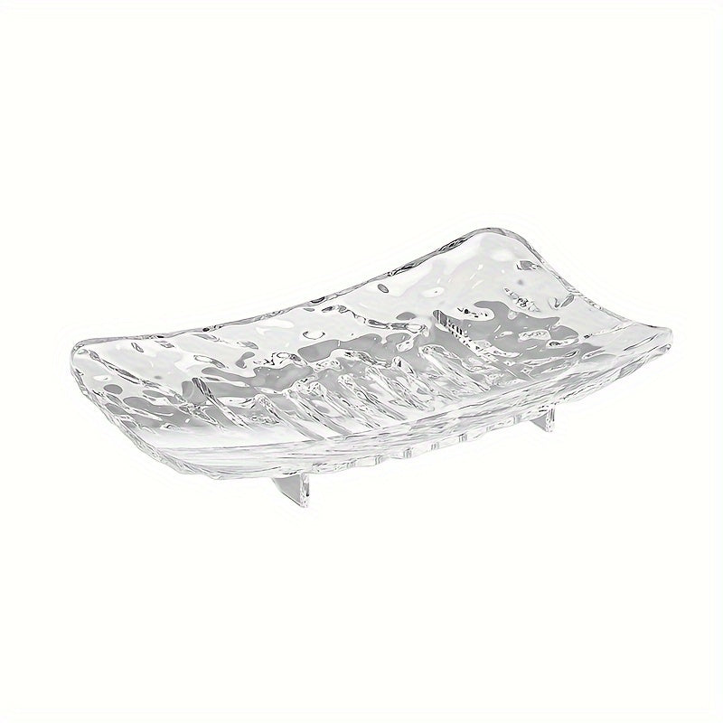 Set of two clear glass soap dishes in sizes large and small with a textured design, made of plastic and does not require electricity.