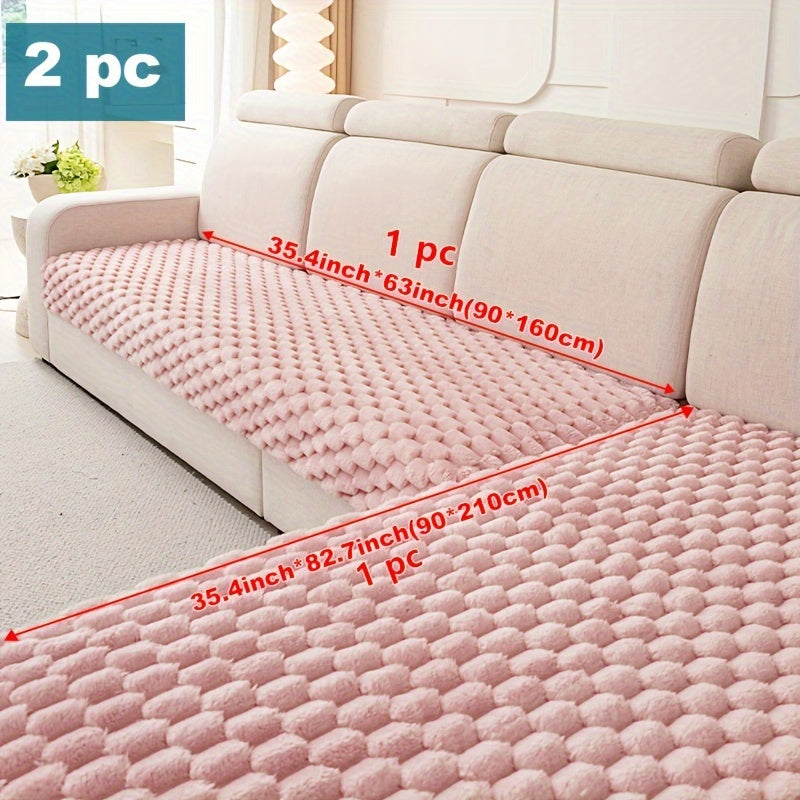 Solid color plush sofa cushion cover, pet-friendly, anti-slip, machine washable.