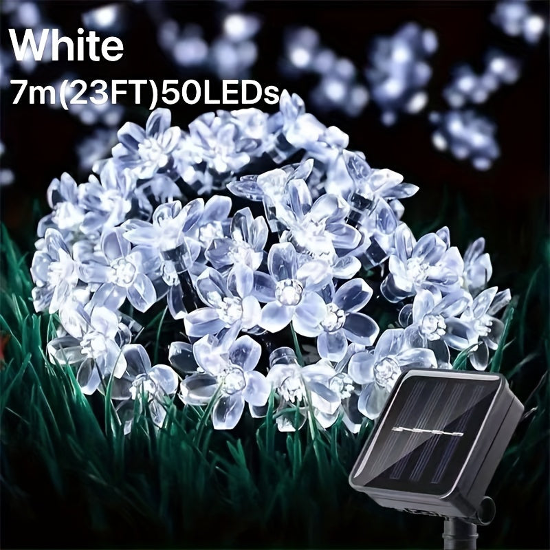 Outdoor 1pc Solar Cherry Lamp with 20/50/100LEDs in warm white or white, 8 modes for decoration of fence, courtyard, or tree.