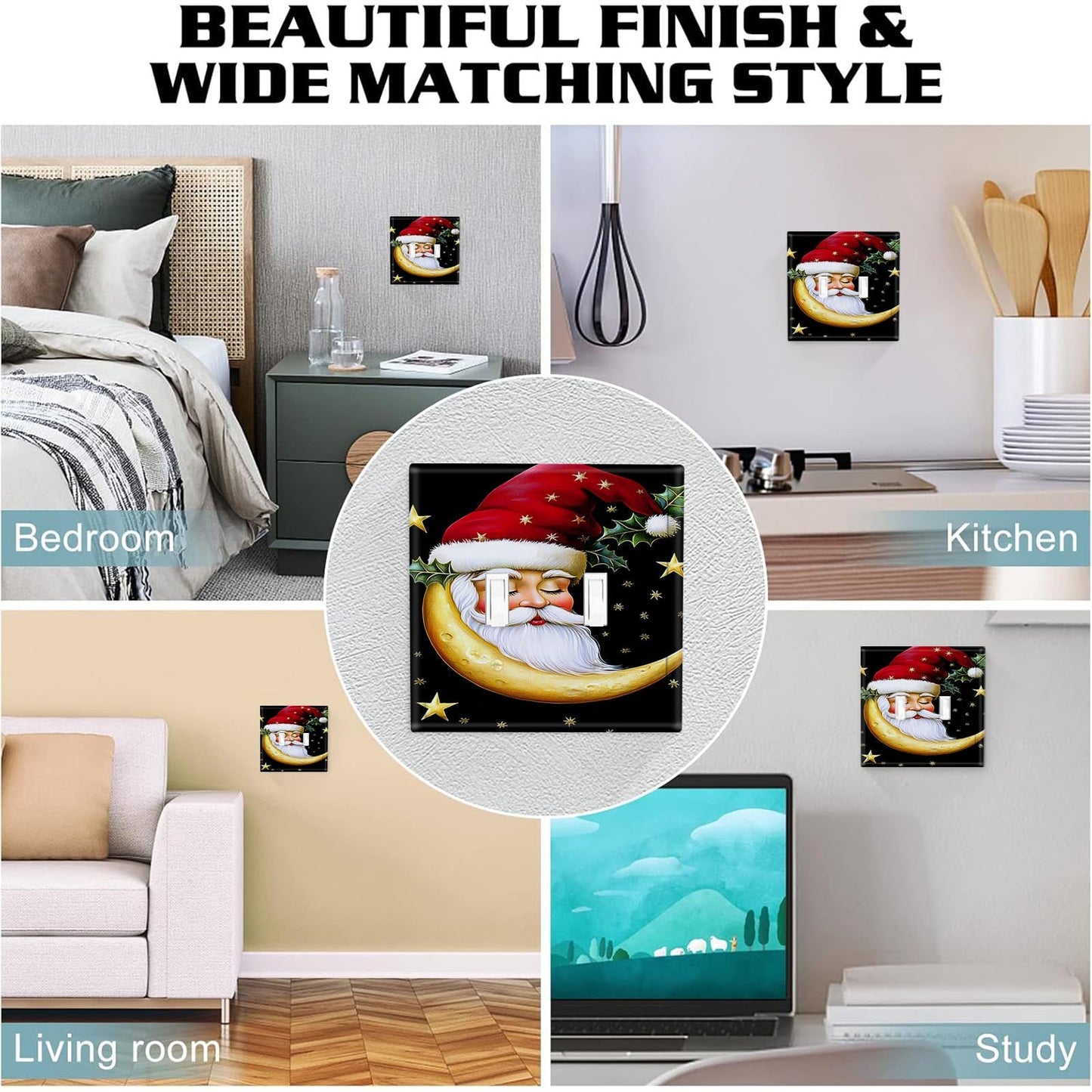 Santa Moon Modern Art Style Wall Art, Ideal for Bathroom, Bedroom, and Living Room, Perfect for Home Decoration, Available in 1Gang or 2Gang sizes