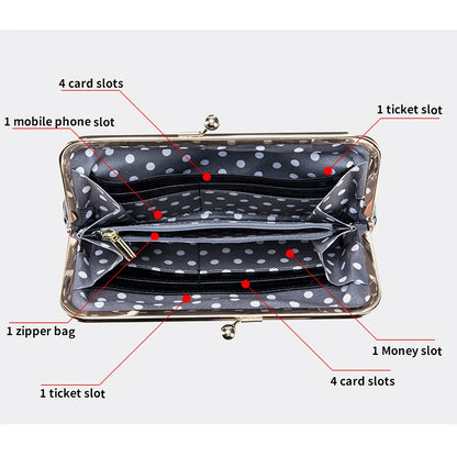 Vintage Genuine Leather Long Clutch Wallet for Women with Multifunctional Features, Retro Style Accessory with Goldtone Hardware