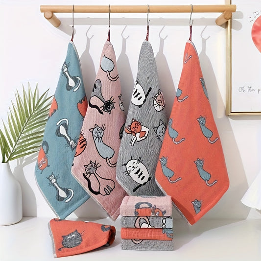 Soft cotton towel with cat pattern, sized 34.01 * 40.01 cm, ideal for bathrooms and kitchens.