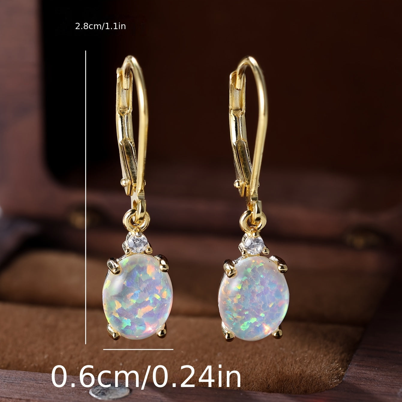 Green Fire Opal Rhodium Plated Round-Cut Dangle Earrings, Women's Leverback Gemstone Drop Earrings weighing 2.2g