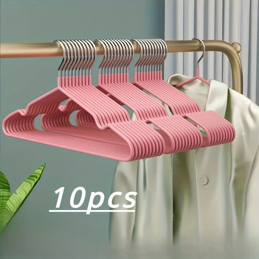 Set of 10 Metal Clothes Hangers with Non-Slip Plastic Coating, Sturdy Adult Hangers for Air Drying and Organization in the Home - Shoulder-Friendly Design