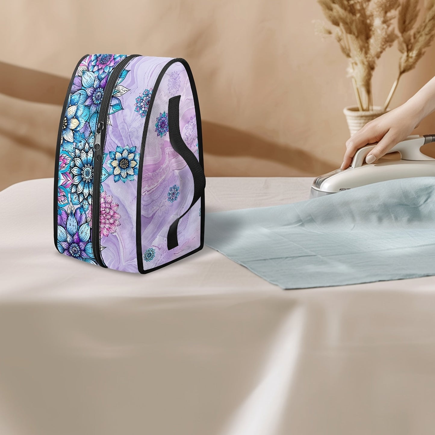 Portable Ironing Bag with Floral Pattern, Top Handle, and Double Zipper - Perfect for Travel and Storage, Made of Durable Polyester Material, Dustproof Design