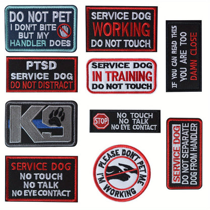 [Best Seller] Set of 10 J.CARP Service Dog Patches - Tactical & Training Phrases, Made with Strong Acrylic, Embroidered with Hook & Loop Fastener for Vests, Harnesses & Collars