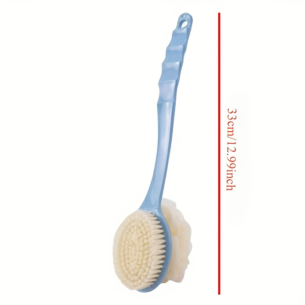 Double-headed bath brush with soft loofah for back scrubbing, battery-free and oil-free